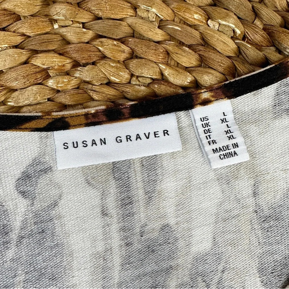 Susan Graver Bundle (2) Long Sleeve Printed Blouse Top Tunic Jersey Boho Size L - Picture 12 of 15